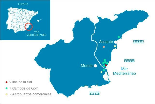 Mapa de situación de la promoción en la Costa Blanca: Villas de la Sal